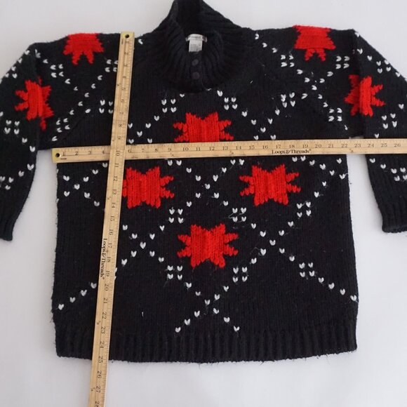 Vintage Busani Knit Sweater Black Red Maple Leaf Cabincore Retro Ski L - Picture 4 of 11